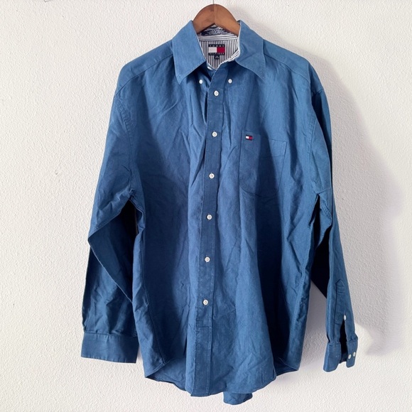 Vintage Tommy Hilfiger Button Down Shirt Blue XL Mens Preppy Classic Timeless - Picture 1 of 11